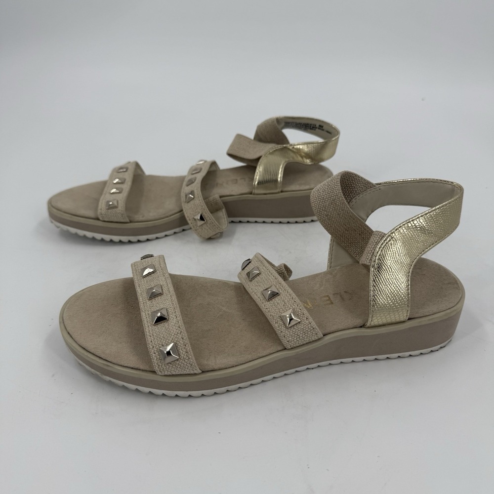 Anne Klein Sport Women's Size 8M Gold Beige Studded Strappy Wedge Sandals